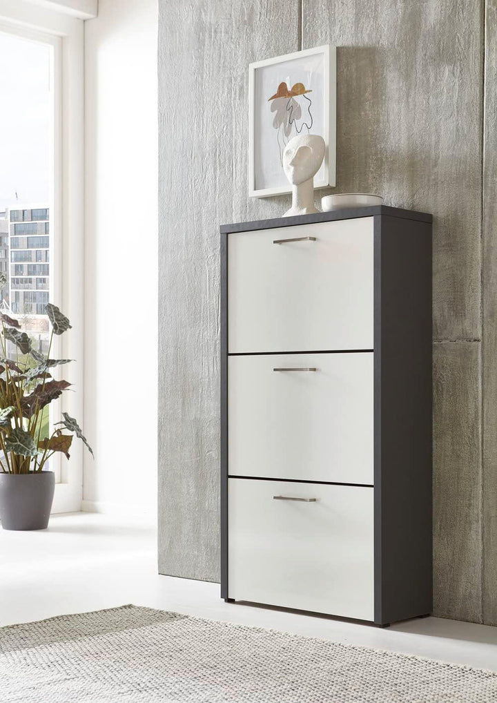 BMG Möbel Schuhkipper »Siena« (Schuhschrank Schuhregal Schrank Garderobe, 3 Klappen), Metallgriffe,