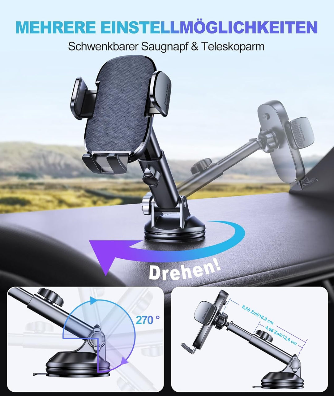 Handyhalterung Auto, [Hervorragender Halt] 360° Drehbarer Handy Halterung Auto, Ultrastarke Klebrige