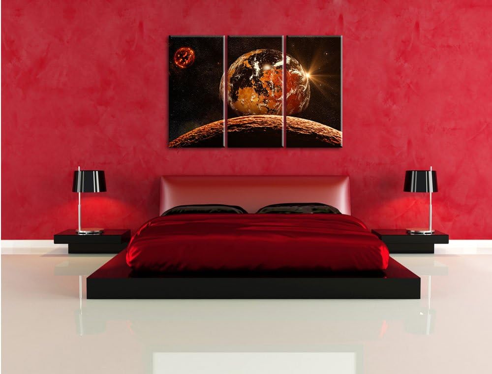 Pixxprint Rote Planeten in der Galaxie als Leinwandbild/Grösse: 3 Teilig (120x80) / Wandbild/Kunstdr