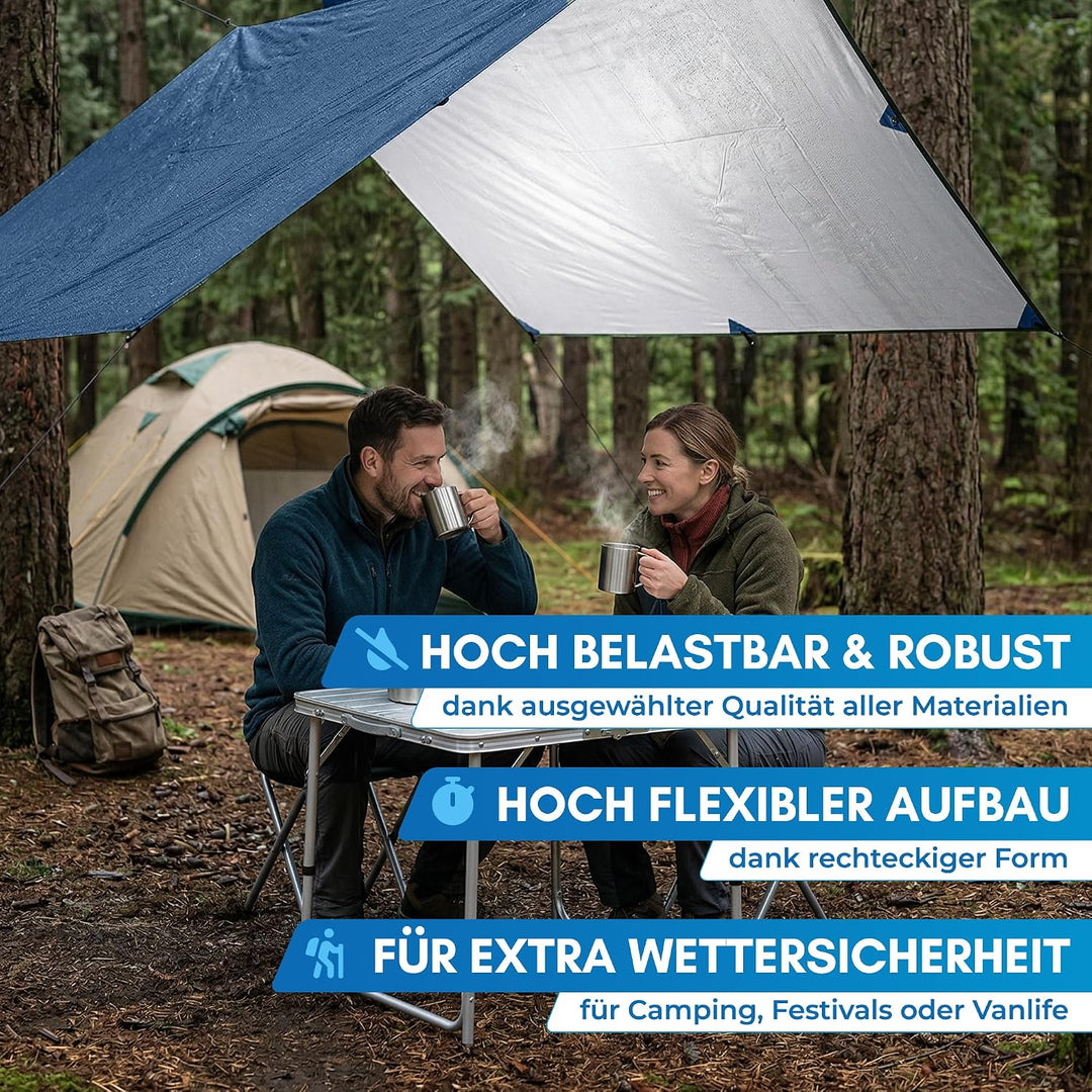 NORDMUT® Tarp 3x3/4m wasserdicht für optimalen Regen- und Sonnenschutz – Robuste Zeltplane kleines P