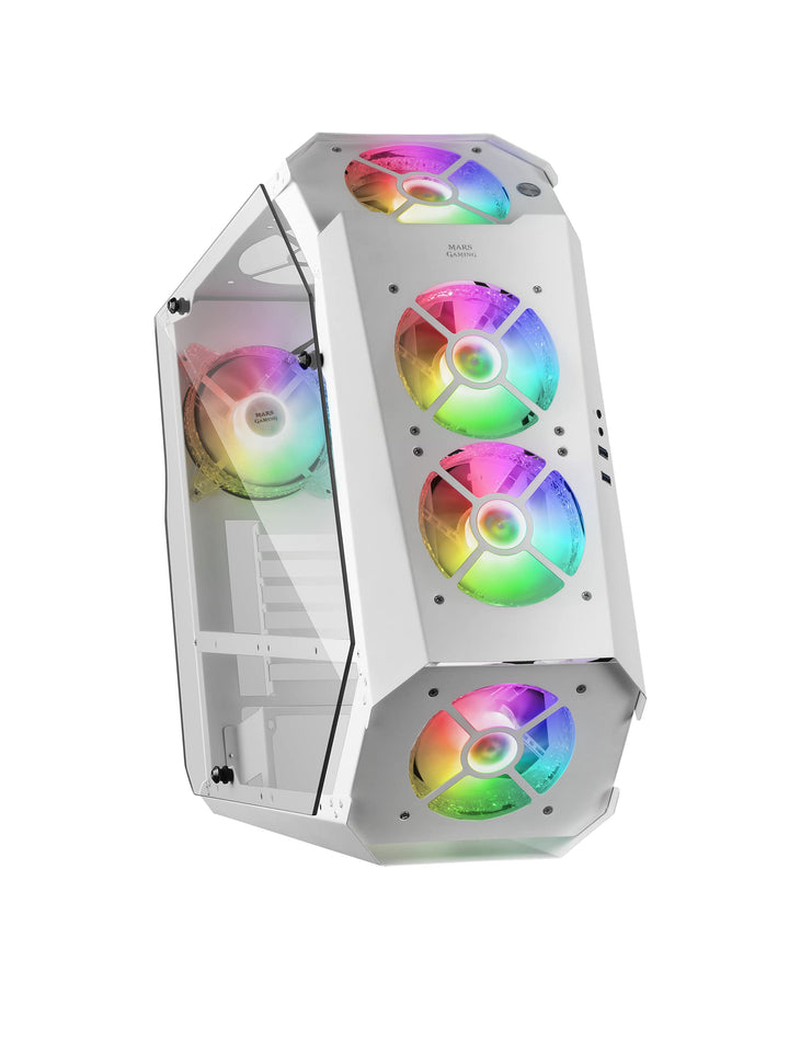 Mars Gaming MC51W, Gehäuse Gaming PC ATX , Doppelt Gehärtetes Glas, 5x Lüfter RGB 12cm, Weiss, MC51W