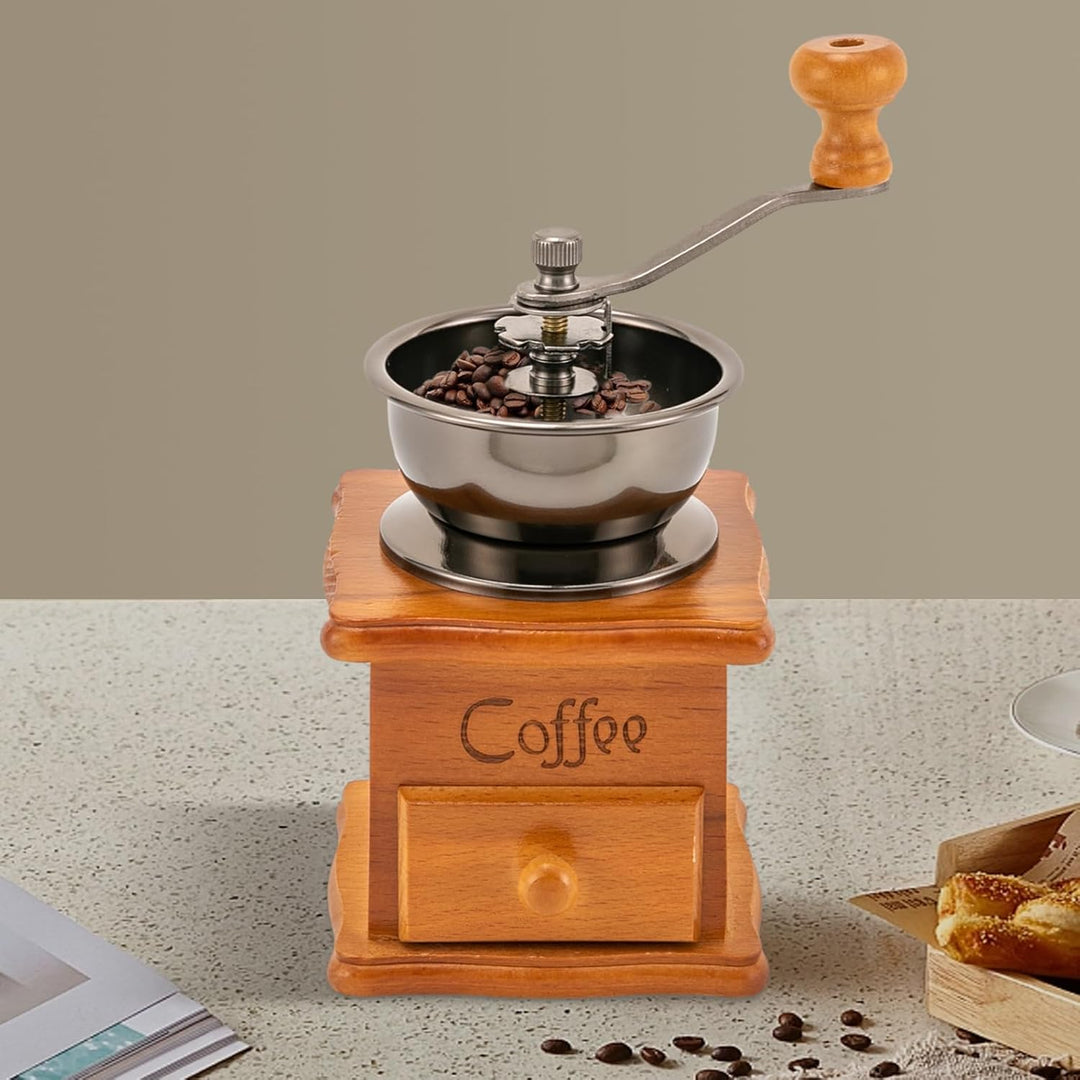 Manuelle Kaffeemühle, Kaffeebohnenmühle Handmühle Retro Stil Gusseisen Handkurbel Holzschublade Bohn