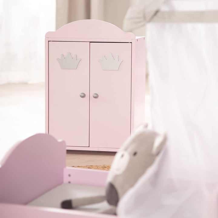roba Puppenkleiderschrank 2-türig aus Puppenmöbelserie „Prinzessin Sophie“, Puppenkleiderschrank ros