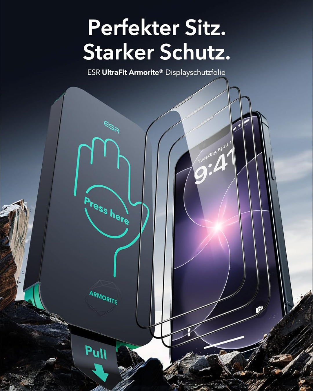 ESR für iPhone 14/13/13 Pro für Panzerglas, 9H+ Displayschutzfolie aus gehärtetem Glas 3 Stück, blas