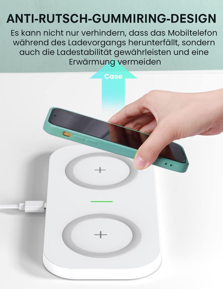 JoyGeek 2 IN 1 Wireless Charger, 15W Max Induktive Ladestation, für iPhone 15/14/13/12/11/Pro/ProMax