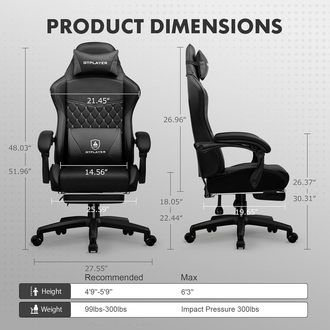 GTPLAYER Gaming Stuhl, Gaming Chair, Ergonomischer Höhenverstellbarer Bürostuhl, Zweckmässig für Win