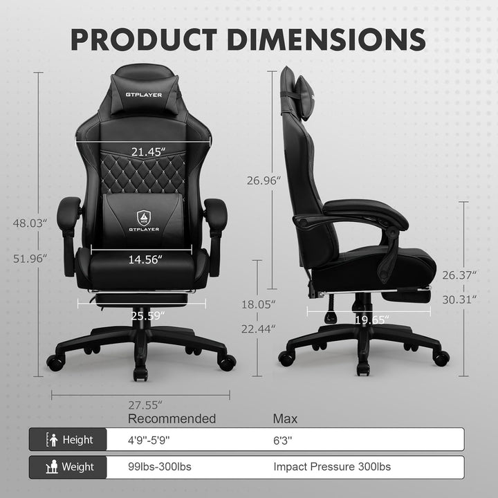 GTPLAYER Gaming Stuhl, Gaming Chair, Ergonomischer Höhenverstellbarer Bürostuhl, Zweckmässig für Win