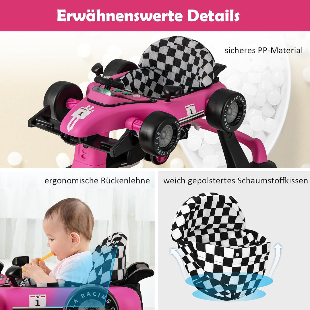 GOPLUS 4 in 1 Baby Lauflernhilfe, Lauflernwagen höhenverstellbar mit Licht &amp; Musik, Baby Walker Auto