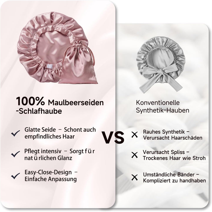 Kaome 22 Momme 100% Maulbeerseide Schlafmütze Verstellbar, 6A Doppelseitige Nachtmütze aus Seide, Fü