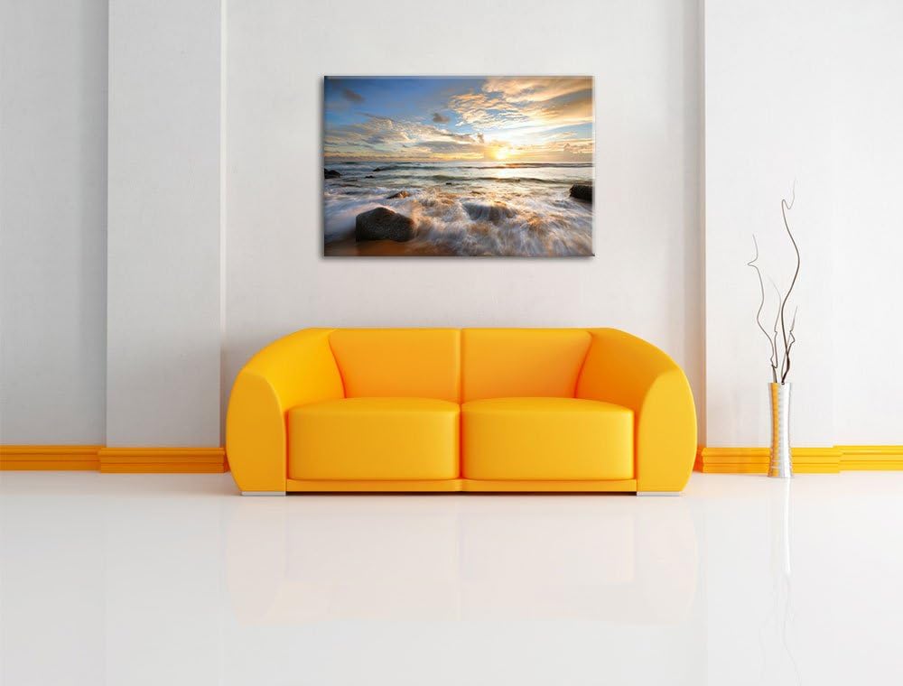 Sonnenuntergang am Meer, Format: 100x70 auf Leinwand, XXL riesige Bilder fertig gerahmt mit Keilrahm