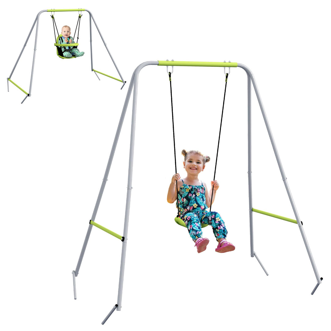 Outsunny 2-in-1 Kinder-Schaukel-Set Innen/Aussen Grün