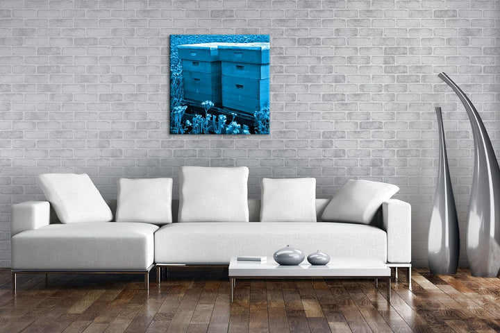 deyoli Bienenstock auf der Blumenwiese Format: 40x40 Effekt: Monocrome Blau als Leinwand, Motiv fert