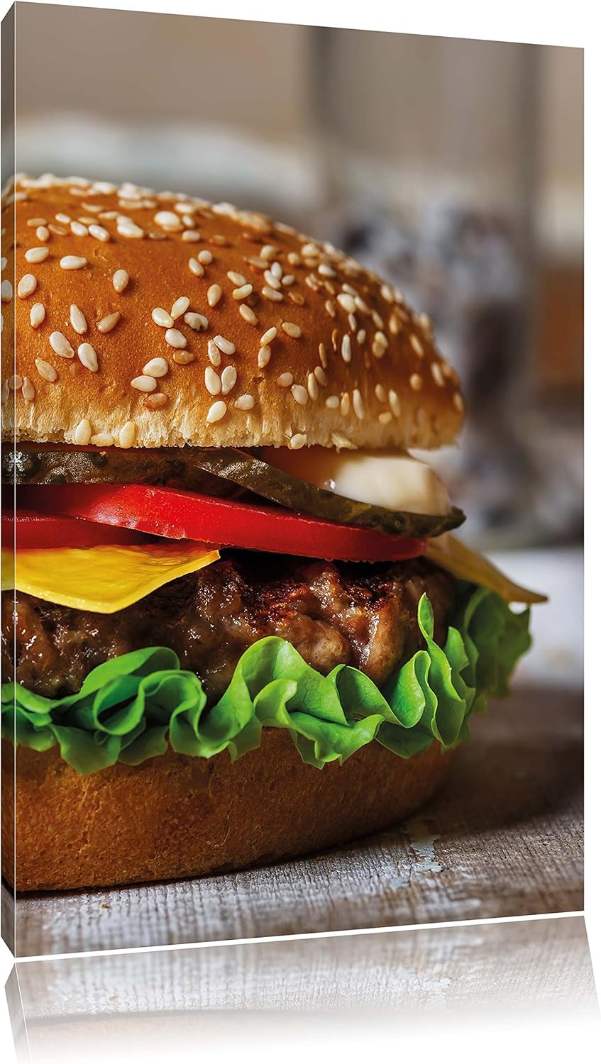 Pixxprint Burger Hamburger Cheesburger Käse Fast Food, Format: 100x70 auf Leinwand, XXL riesige Bild