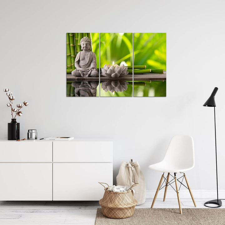 Runa Art Wandbilder Feng Shui Buddha Bild XXL Wohnzimmer Schlafzimmer Grün Spa Relax 120 x 80 cm 3 T