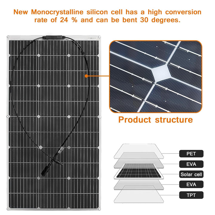 Aysolar 300W 12V Solarpanel Flexibel 3 Stück 100W 18V Monokristalline Photovoltaik Solarmodul für 12