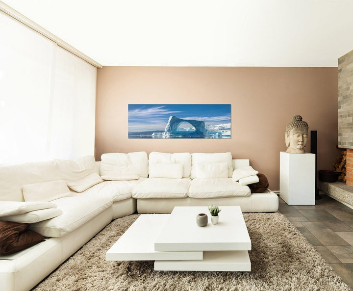 Paul Sinus Art Panoramabild auf Leinwand und Keilrahmen 150x50cm Grönland Eisberge Schnee Meer