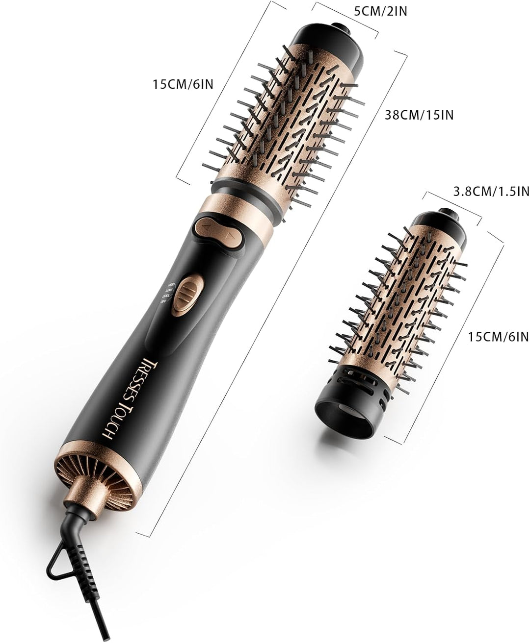 Rotierende Warmluftbürste, 3-in-1 Rundbürstenföhn mit 2 Bürsten (1,5"&2") zum Trocknen Styling Volum
