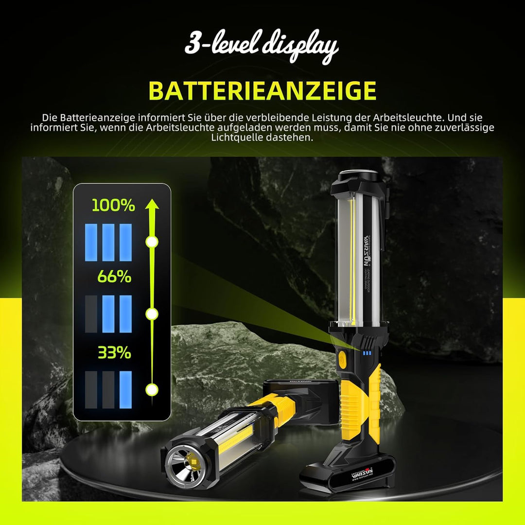 WARSUN LED Arbeitsleuchte Taschenlampe Werkstattlampe Inspektionsleuchten COB Wiederaufladbar Akku L