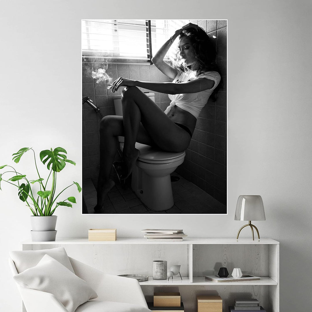 wandmotiv24 Poster als Wanddeko, Grösse 80x60cm, Model rauchend im Bad, Frau, Fotografie, Schwarz We