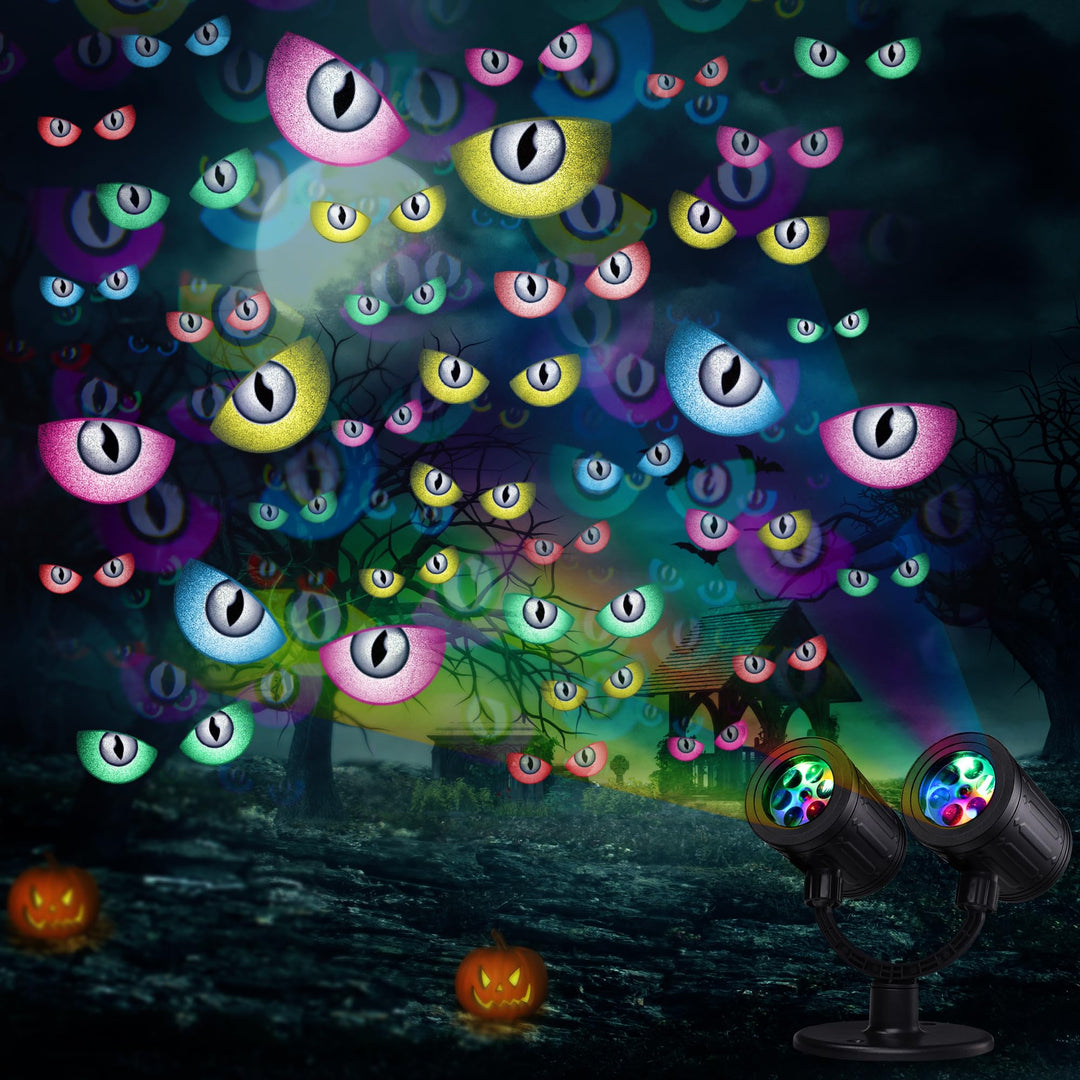 iShabao Halloween Deko Outdoor, Doppelter Kopf Dynamische Halloween Projektor mit Timer, Wasserdicht