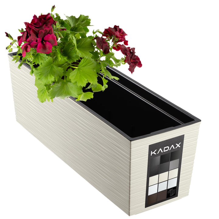 KADAX Blumenkasten 18,5x56 cm, Ritzmuster, Creme, mit Einsatz – wetterfester rechteckiger Pflanzkast