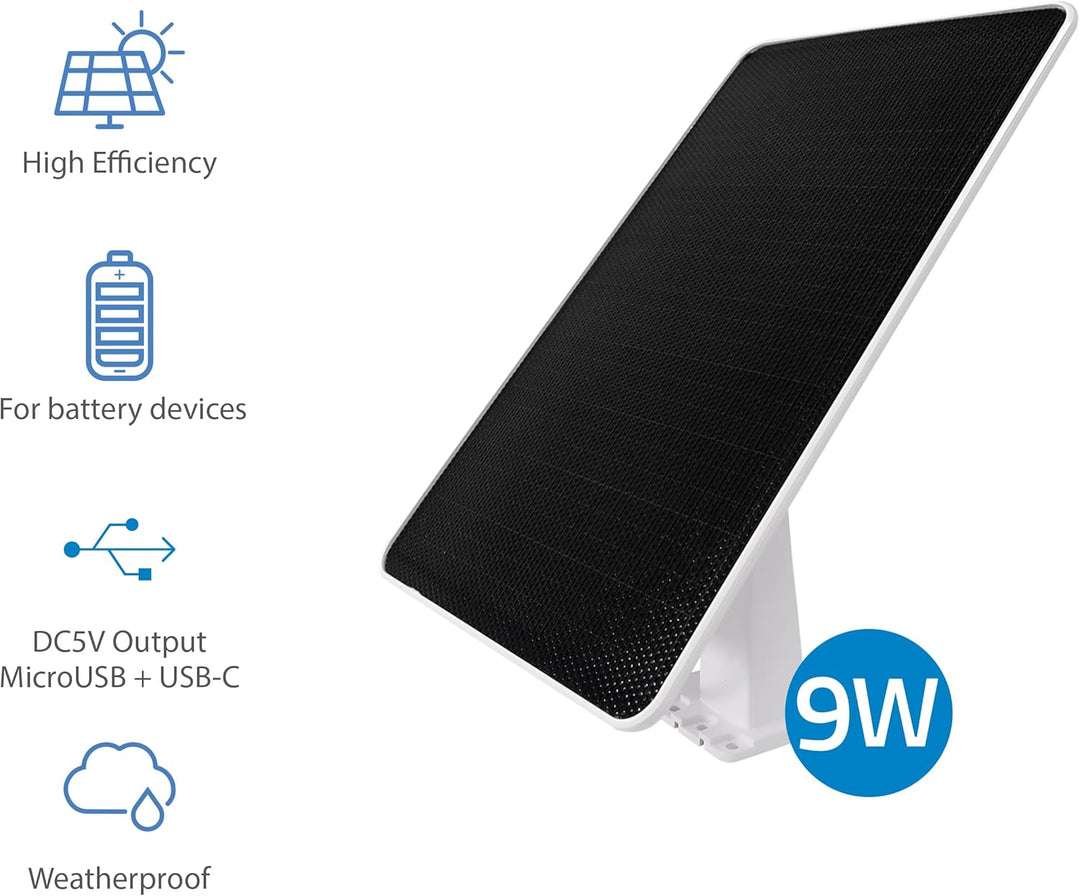 NIVIAN Solarpanel für IP-Sicherheitskameras, einfache Installation mit verstellbarer Halterung, 9 W,