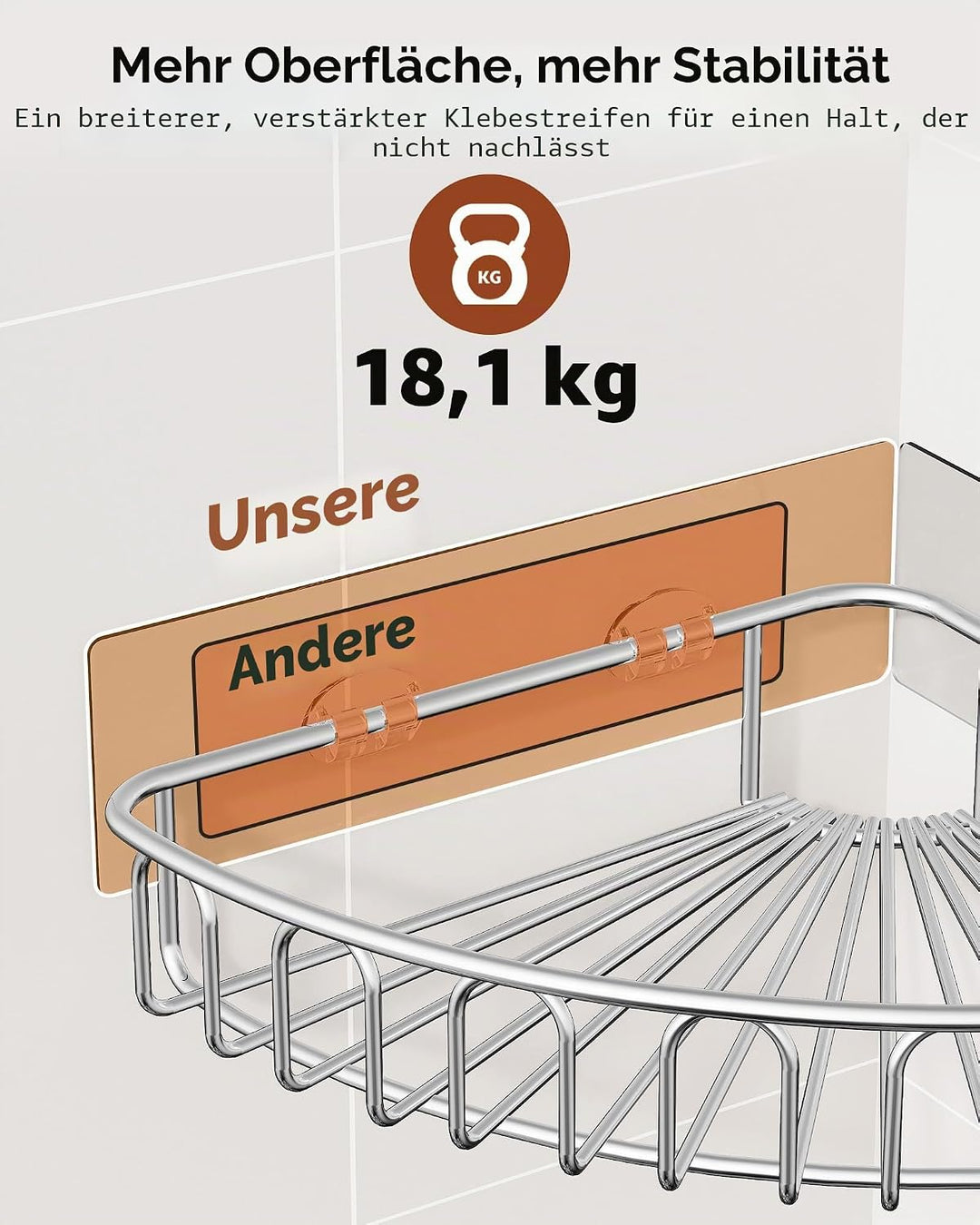 Orimade Eckablage Duschablage ohne Bohren, Selbstklebend Duschregal - Edelstahl - SUS304 Duschablage