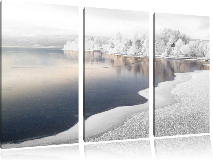 Traumhafte Winterlandschaft Wald Schnee schwarz/weiss 3-Teiler Leinwandbild 120x80 Bild auf Leinwand