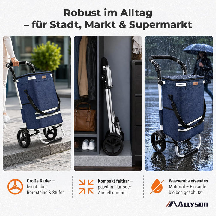 Allyson Einkaufstrolley klappbar mit 56L Kapazität ，3in1 Trolley Sackkarre & Umhängetasche，Einkaufst
