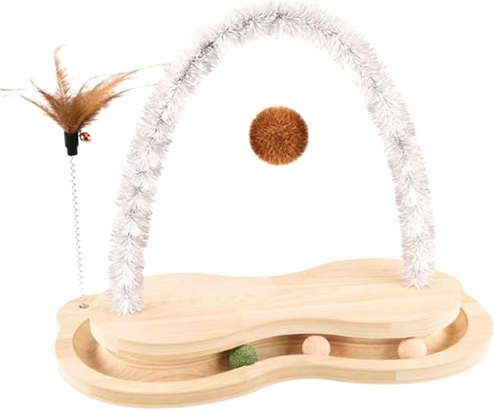 Katzenkratzer-Spielzeugball, Katzenkratzer mit Ball - Holzbogen-Katzenfederspielzeug mit drehbarem D