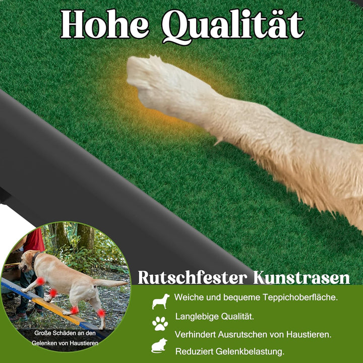 Hunderampe Auto klappbar mit Kunstrasen – rutschfeste Hunde Rampe aus Kunststoff 156×40 cm, Rampe Hu