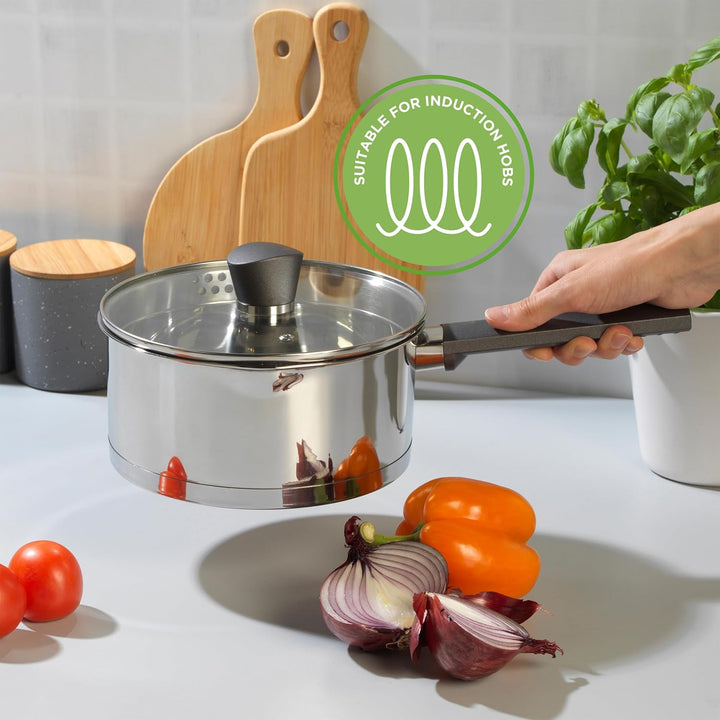 Russell Hobbs Kochtopf Klein 16cm, Edelstahl Topf 1.5L mit Glasdeckel, Induktionsgeeigneter Stieltop