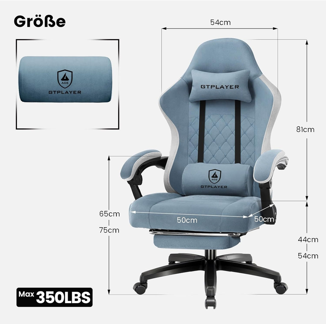 GTPLAYER Gaming Stuhl Stoff, Gaming Sessel mit Taschenfederkissen, ergonomischer Drehstuhl, Gamer St