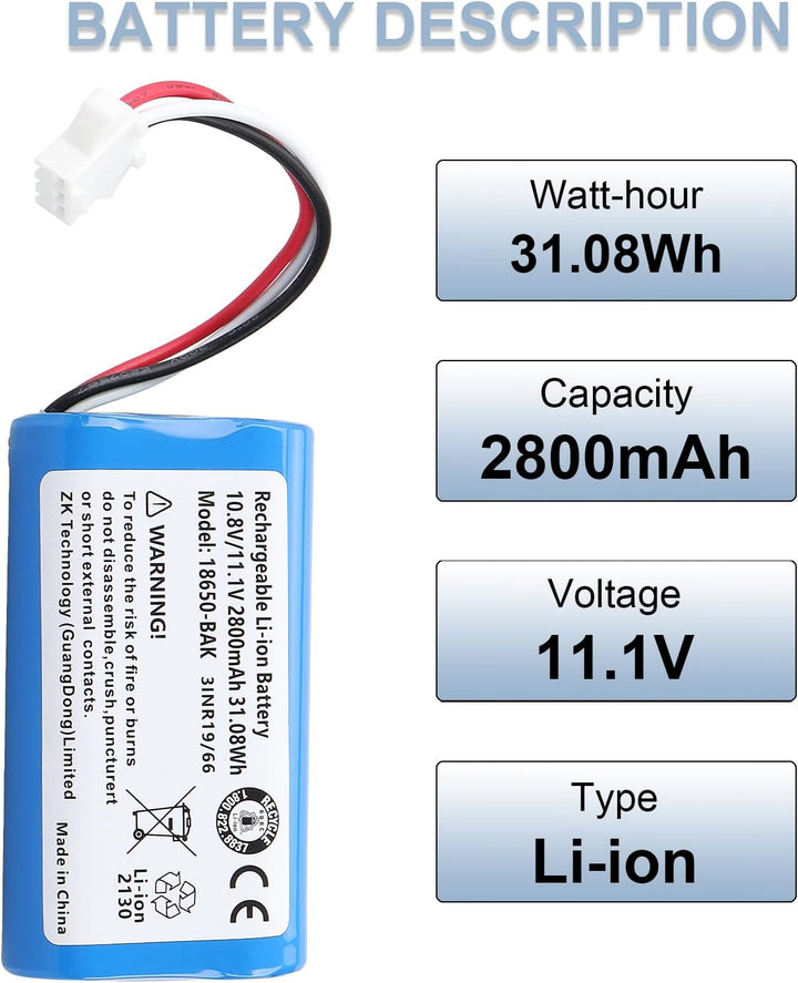 11,1 V, 2800 mAh, 31,08 Wh, Ersatz-Li-Ionen-Akku, kompatibel mit Ecovacs D36A, D36B, D36C, D36E, DA6