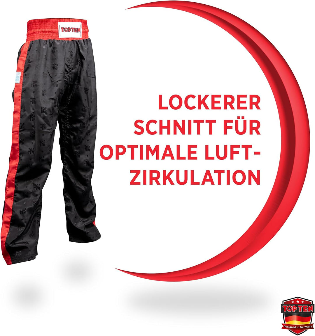 TOP TEN Kickboxhose „Classic“ XXL Schwarz - Rot, XXL Schwarz - Rot