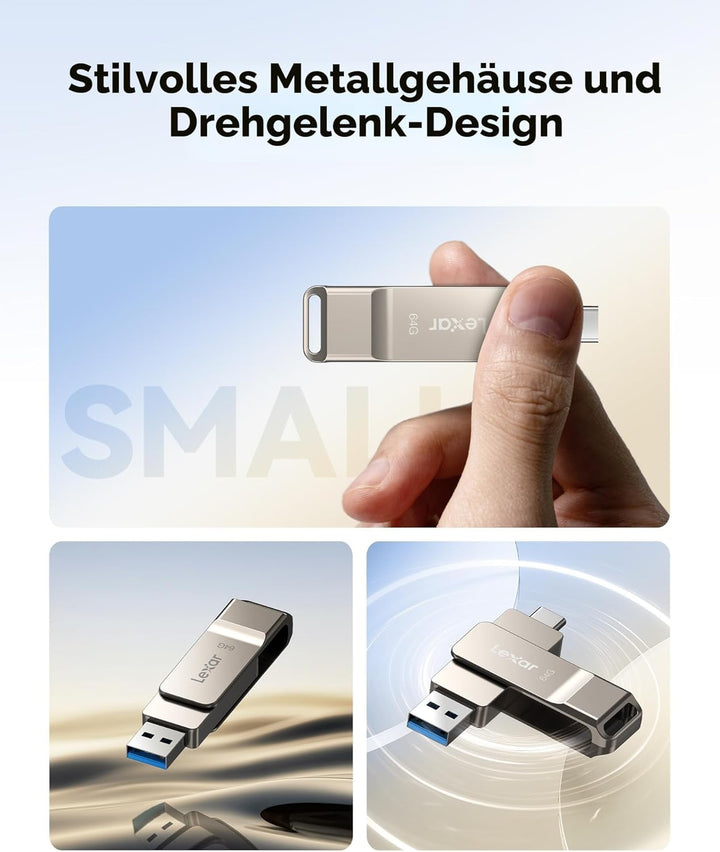 Lexar D40E 64 GB Dual USB 3.2 Gen 1 Type-C Jump Drive, USB-C Flash Drive, Metallgehäuse, Schwenkbare