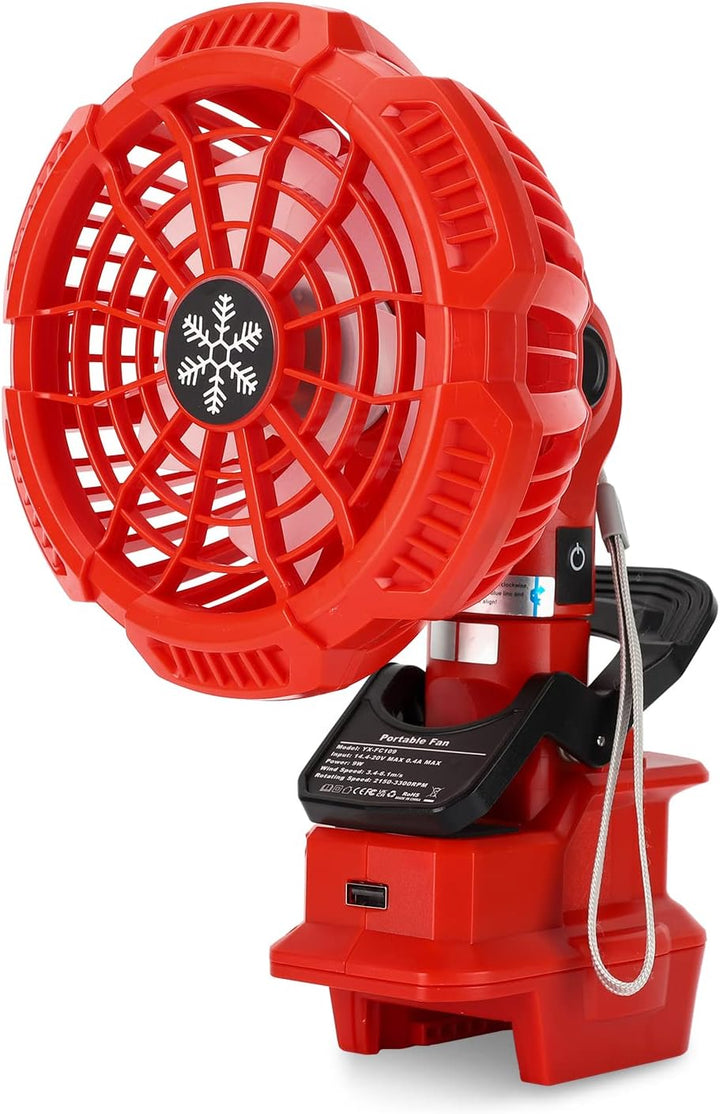 Tragbarer Clip-on-Ventilator für Milwaukee M18 Akku, 18v Leise akku ventilator mit 3 energieeffizien