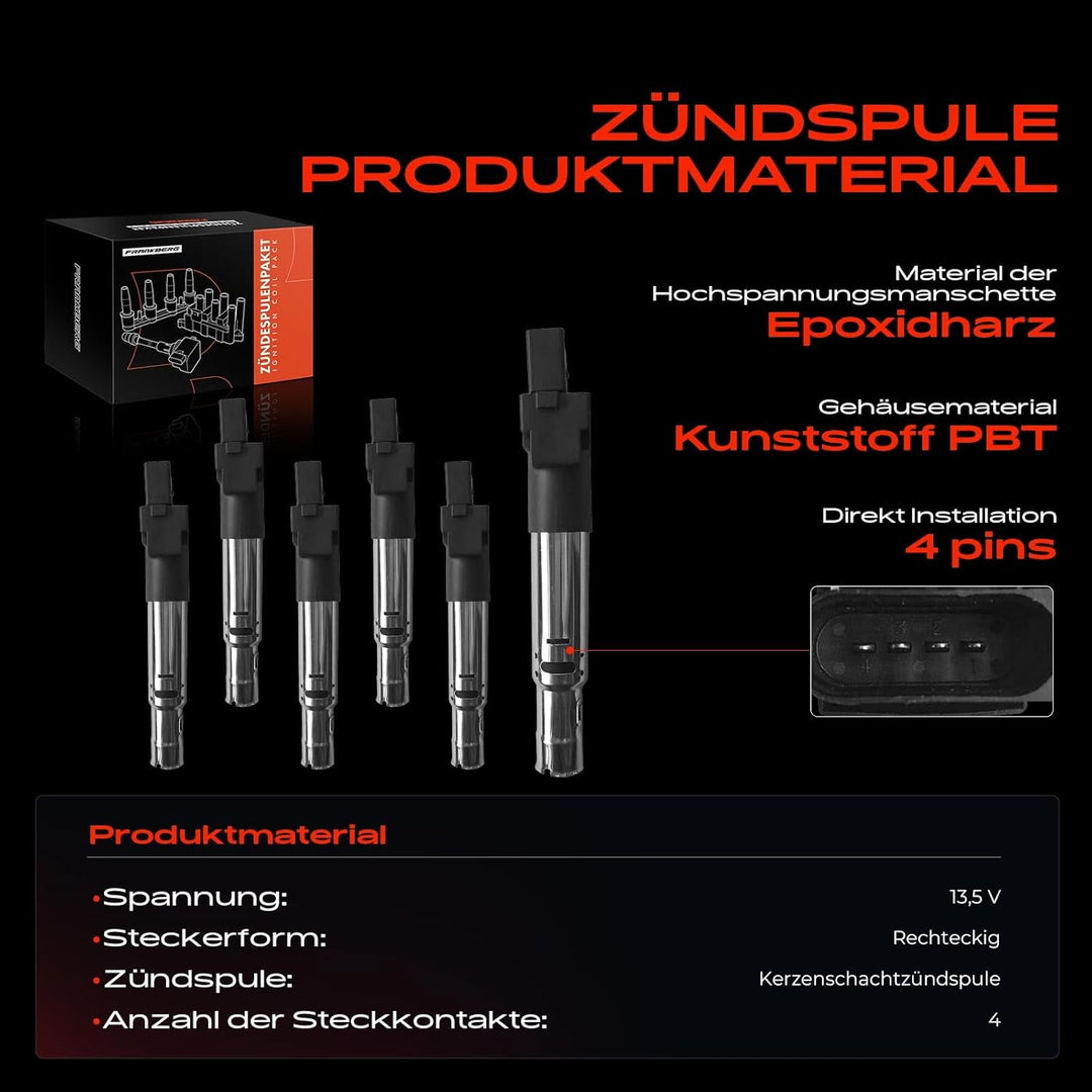 Frankberg 6x Zündspule Kompatibel mit A3 Q7 C.a.y.e.n.n.e Golf IV Golf V Superb II E.O.S M.u.l.t.i.v