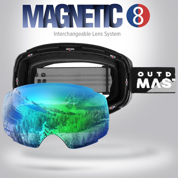OutdoorMaster Skibrille Pro – rahmenlose, austauschbare Gläser, 100% UV400-Schutz, Schneebrille für
