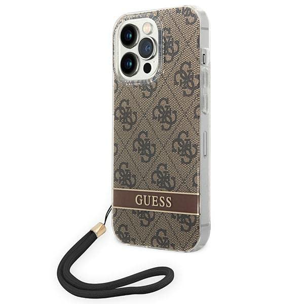 GUESS GUOHCP14LH4STW Hülle für iPhone 14 Pro 6,1" braun/Brown hardcase 4G Print Strap