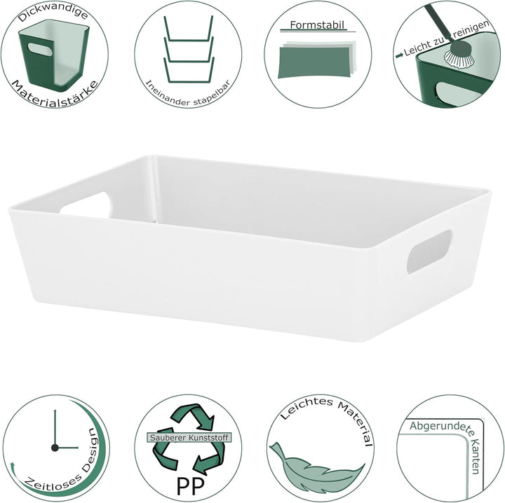 6x Ordnungsboxen - 6 cm hoch - WEIss - 25x17x6cm - 2 Liter - DINA5 - Ordnungskorb - Schubladenorgani