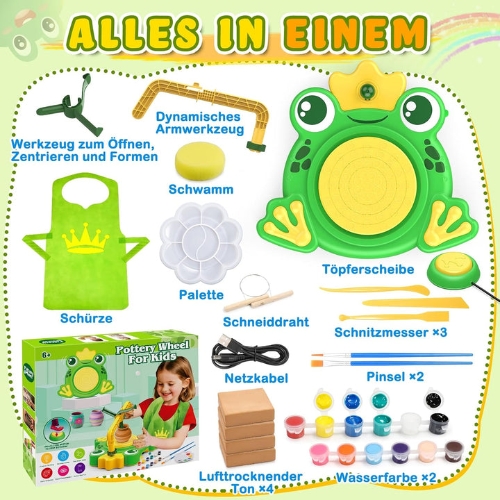 Naxudcoo Töpferscheibe für Kinder: Bastelset Kinder ab 6 Jahren, Komplettes Kreativset mit Ton, Farb