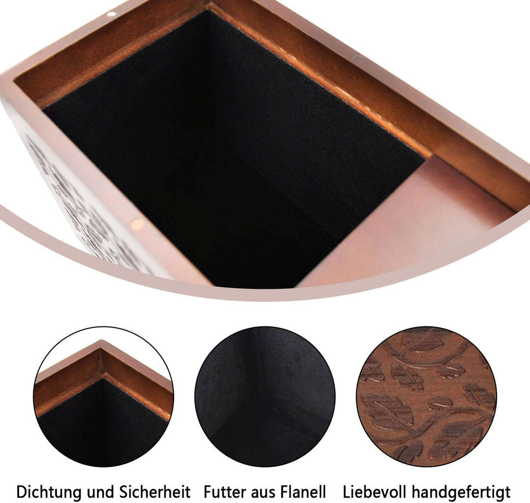 Urne für Menschenasche Erwachsene, Bestattungsurne aus Holz mit Lebensbaum, Trauerurne für Damen und
