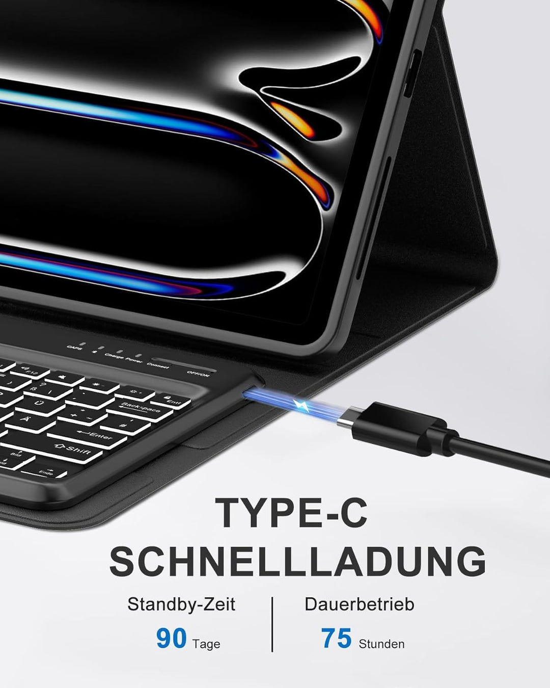 Hülle mit Tastatur für das iPad Pro 13" (2025 M5 A3360/A3361/A3362 & 2024 M4 A2925/A3007/A2926), Deu