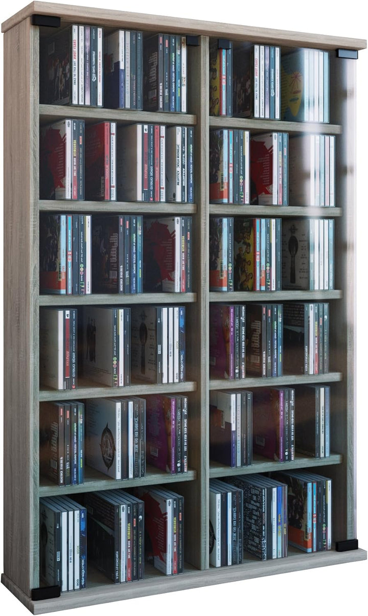VCM Holz CD DVD Stand Regal Schrank Aufbewahrung Standregal Ständer Roma Glastür Sonoma-Eiche Sonoma