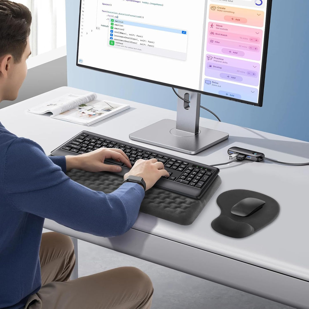 JTgugu Ergonomisches Mauspad & Tastatur unterlage mit Handballenauflage, Memory Foam Wrist Rest Set,