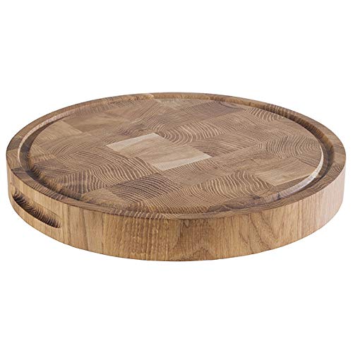 APS Schneidbrett - Käsebrett aus geöltem Eichenholz, ∅ 33 cm, H: 4,5cm, Holzbrett mit Saftrinne, Käs