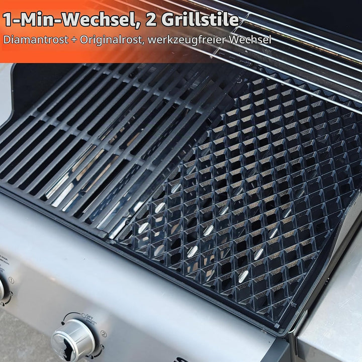 QuliMetal 44,5cm Wendbares Grillrost für Weber Spirit 300 | Gusseisen, Wendbar. Passend für Spirit 3