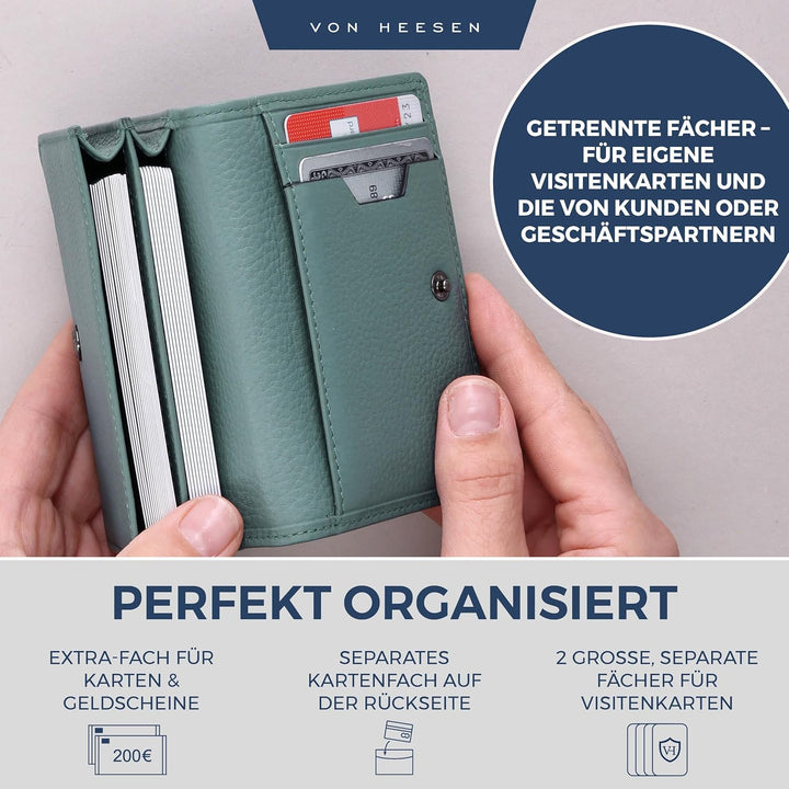 VON HEESEN® Visitenkartenetui Leder mit RFID-Schutz - Platz für 50 Visitenkarten - 6 Fächer - Visite