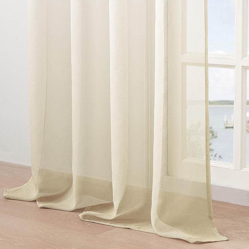MRTREES Voile Gardinen Farbverlauf Transparent Vorhang Kurz Tüllvorhang mit Ösen in Beige Weiss Verl